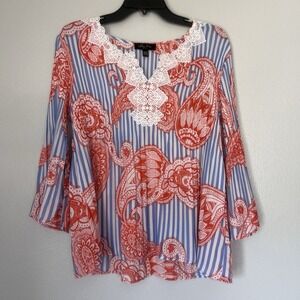 Melissa Paige Women's Petite Medium Pleated Long Sleeve Coastal Blue Blouse Doll